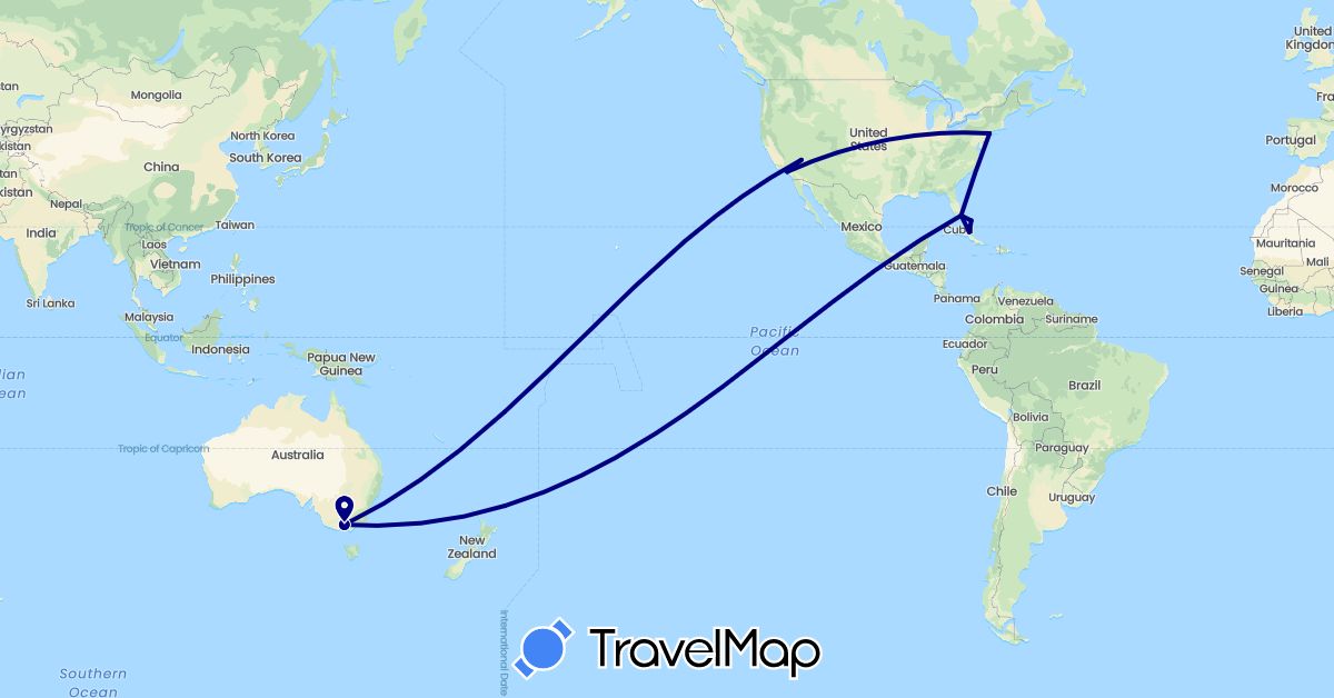 TravelMap itinerary: driving in Australia, Bahamas, Cuba, United States (North America, Oceania)
